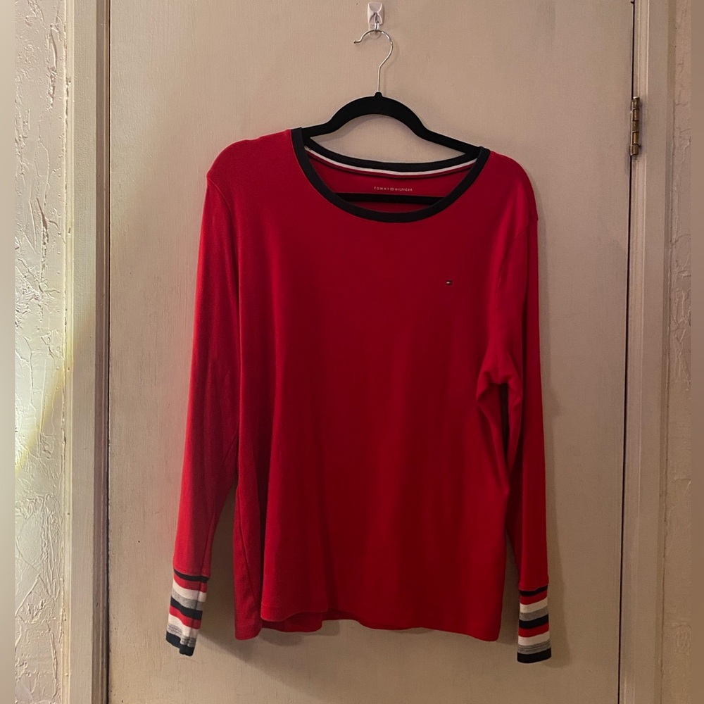 Tommy Hilfiger Red Long Sleeve Blouse with Striped Cuffs Sz:XXL